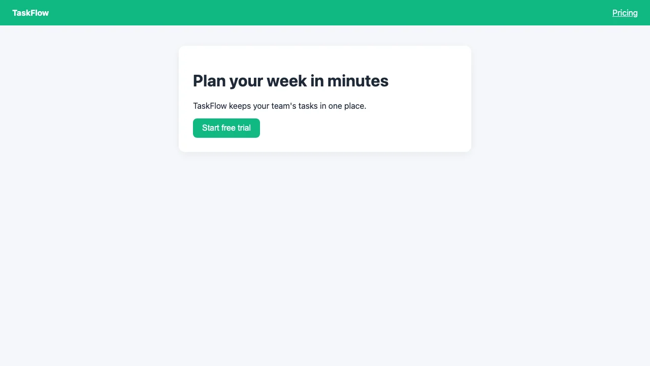 Expected: green Start free trial button