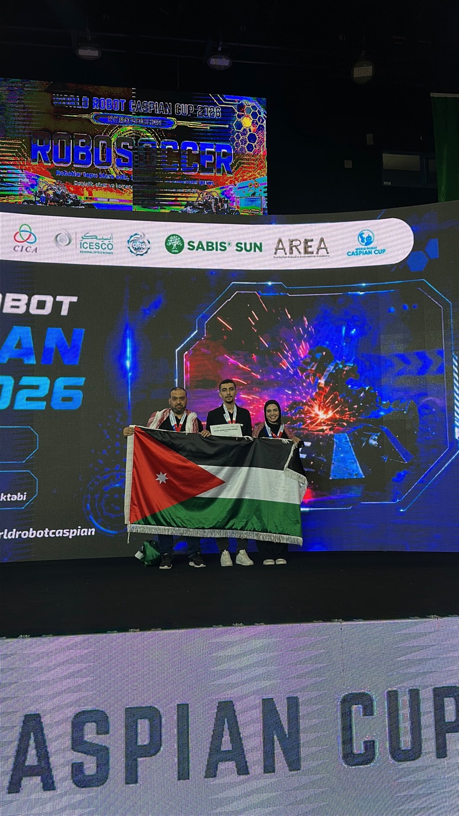 On stage with the Jordanian flag — Caspian Cup 2026